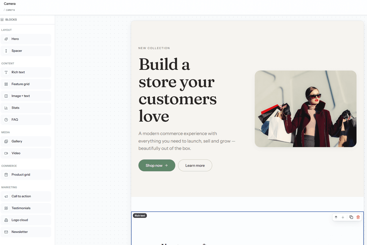 Page-builder CMS drag-and-drop