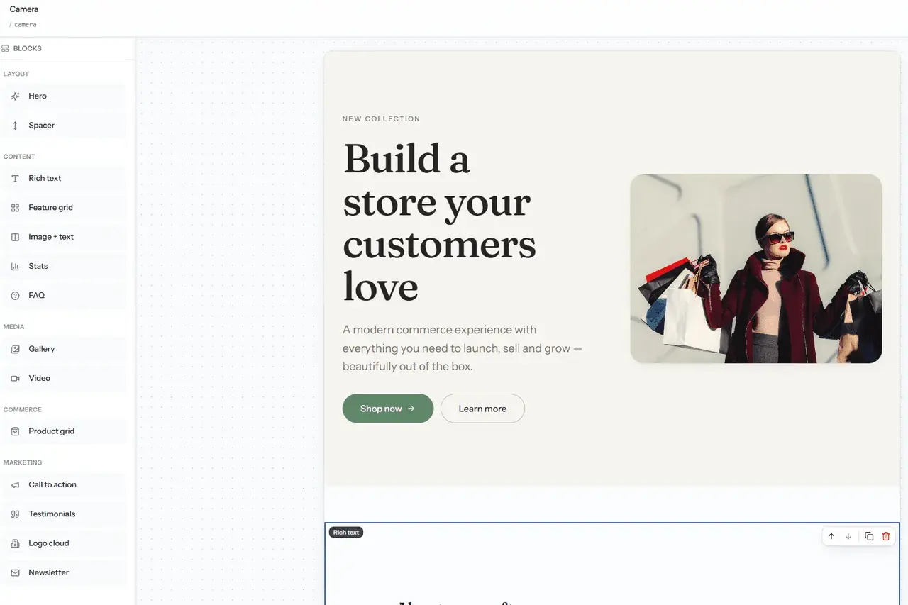 Page-builder CMS drag-and-drop